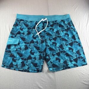 Nonwe Swim Trunks Mens 42 Lined Green 9" Swim Shorts Drawstring Geometric Pocket